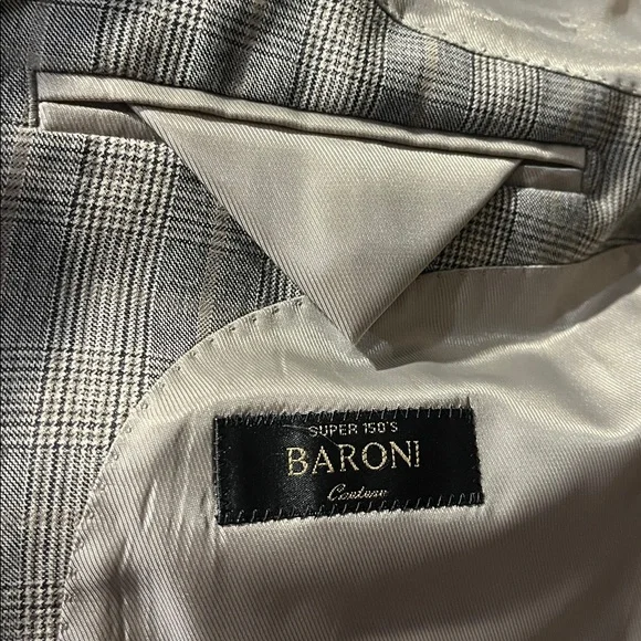 Couture Italian Beige Glen Plaid Super 150s Wool Blazer